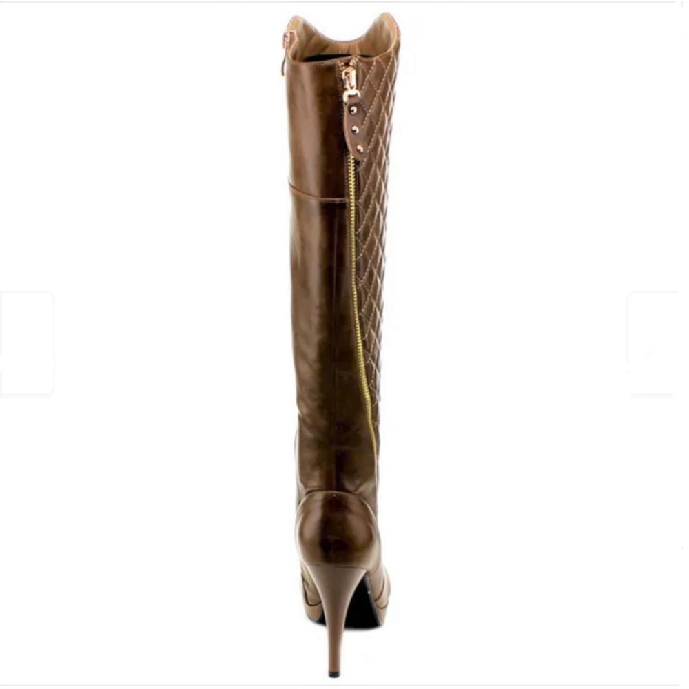 NWT Quilted Diagonal Zip Vegan Leather Knee Boot - Picture 3 of 8